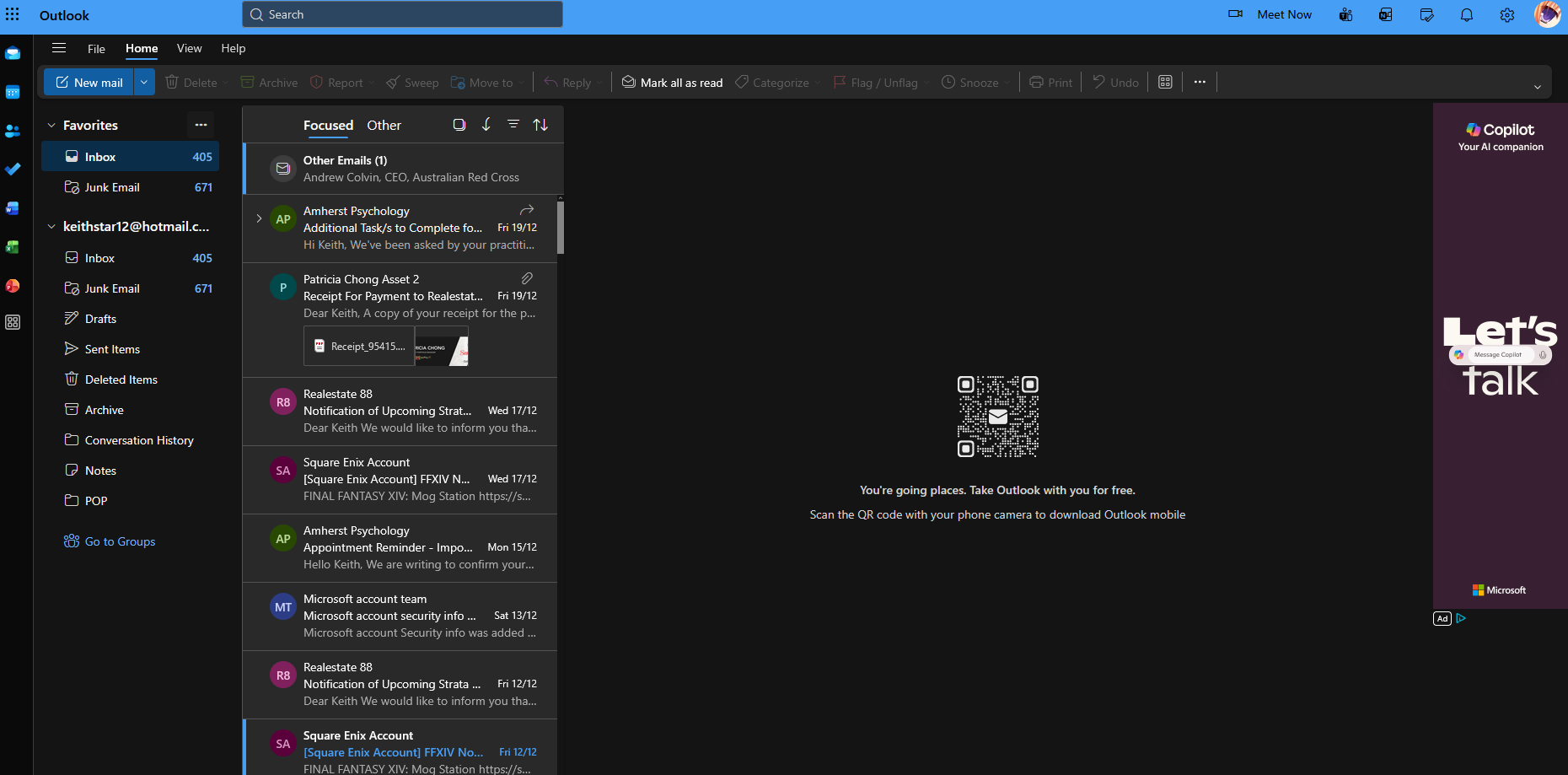 Second screenshot of victim's email inbox